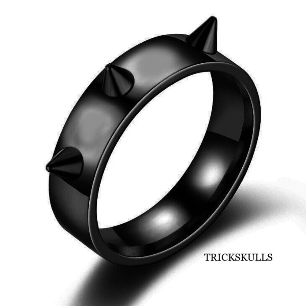 Black Stainless Punk Rock Metal EDC Defense Spike Ring BLACK Size 7 8 9 10 11